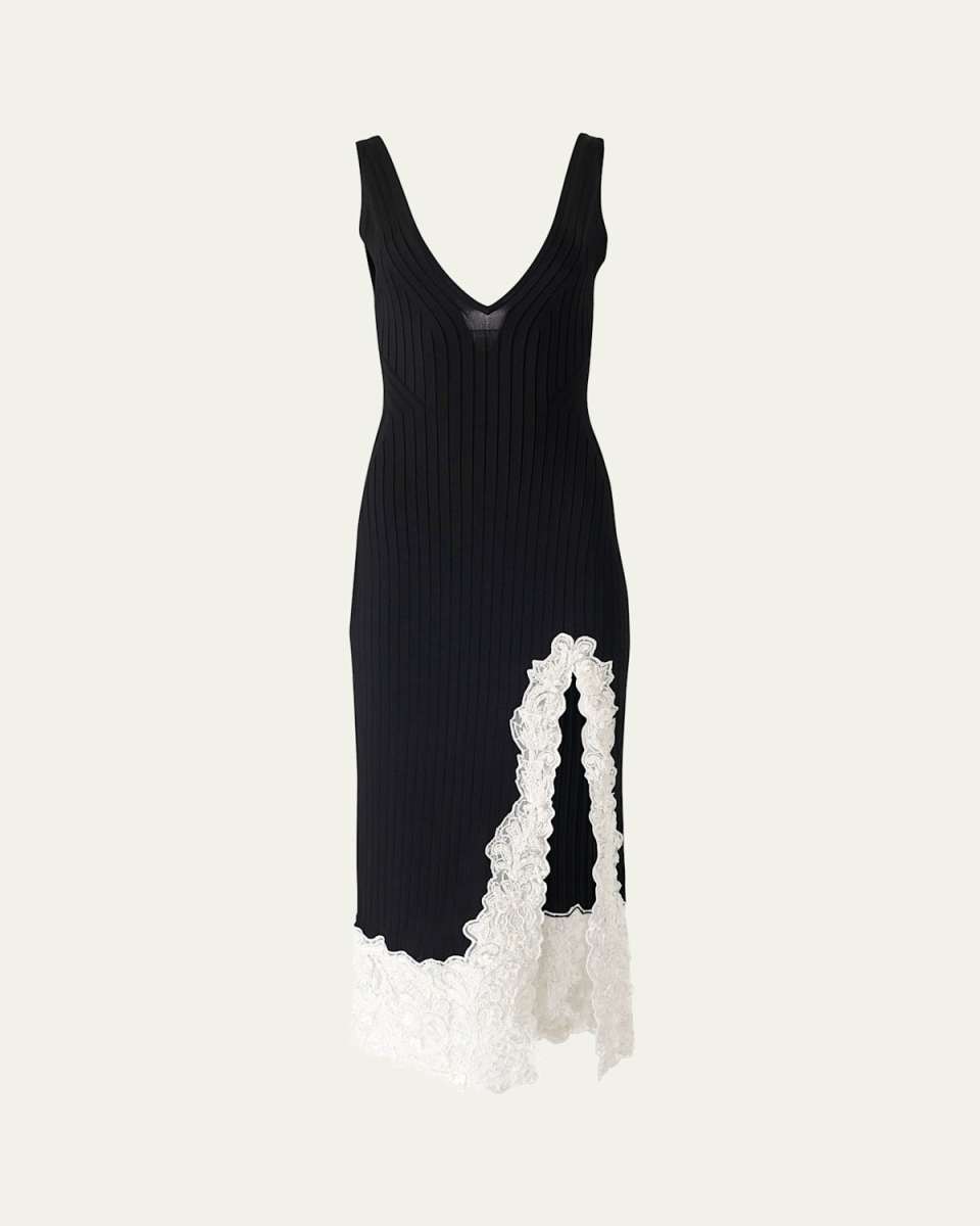 Lace-Slit Rib Slip Dress